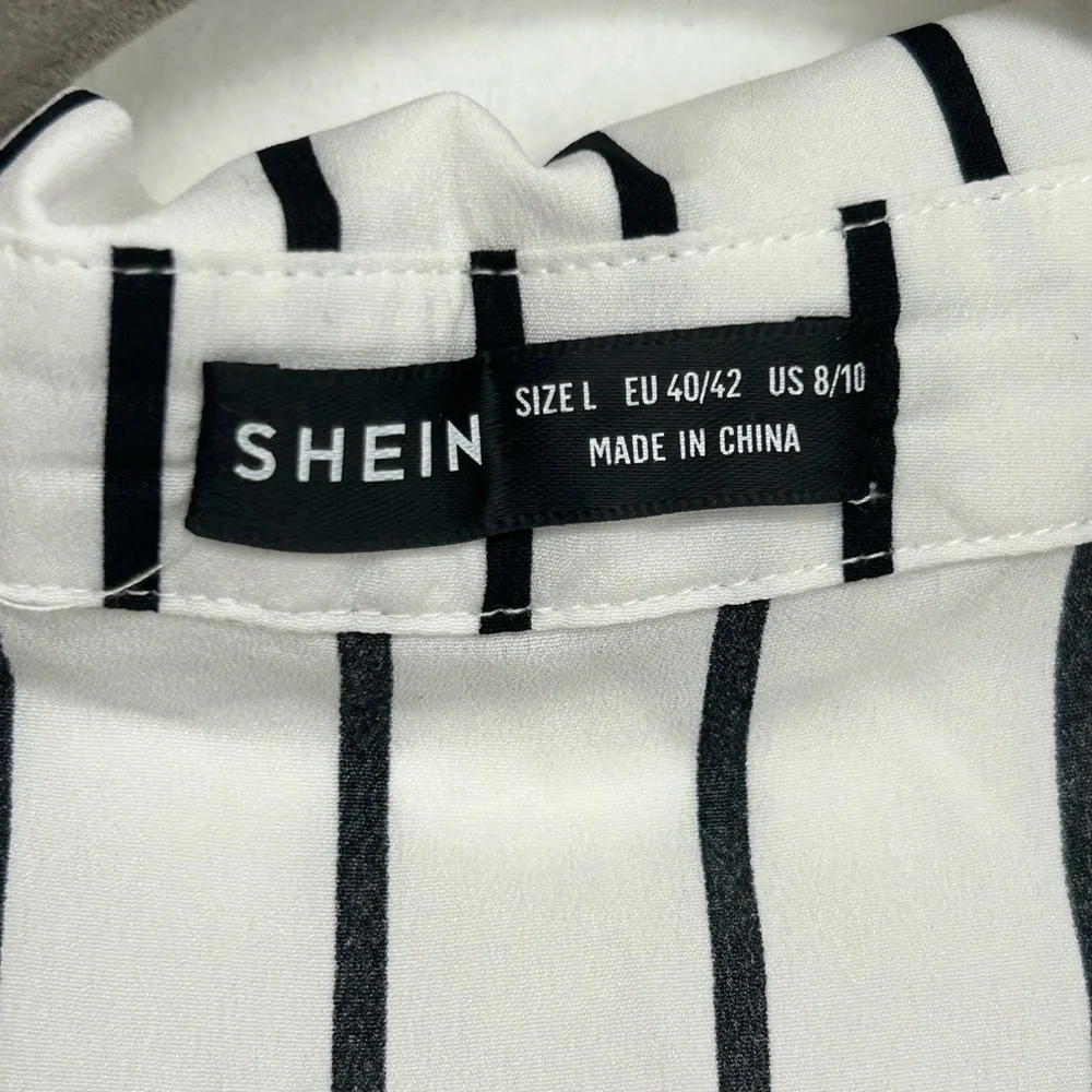 SHEIN Black and White Stripe Flutter Sleeve Button Down Womens size L NWOT - Picture 6 of 9